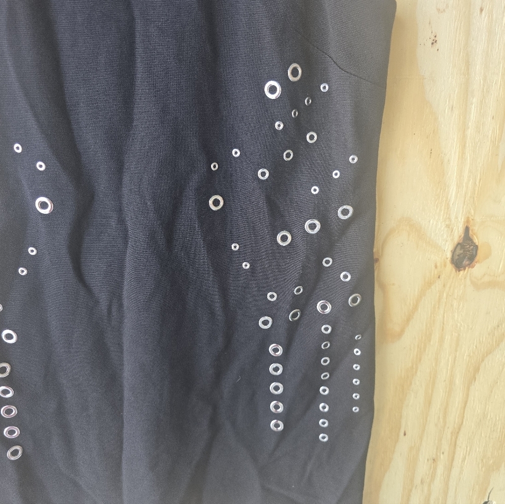 TAHARI Shift Dress Sz 16 Plus Black High Neck Grommets Accents Sleeveless New - Picture 8 of 13